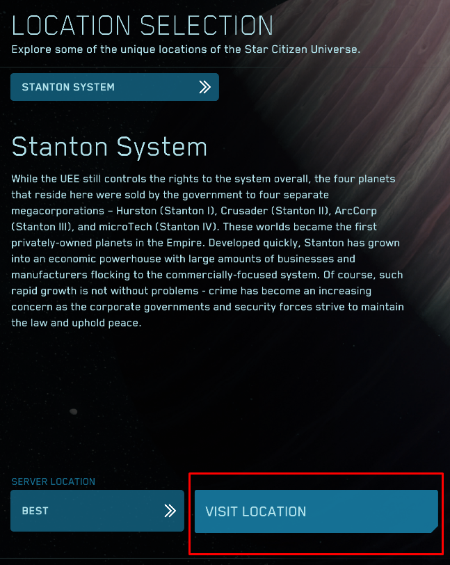 No Space Port Options on Universe Login Screen – Roberts Space Industries  Knowledge Base